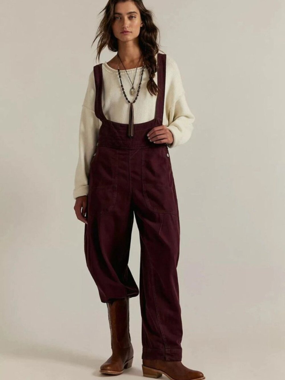 Free People movement overalls womens small burgundy utility bib jumpsuit boho